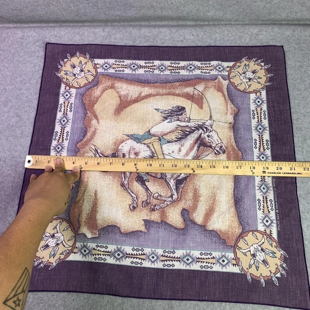 VTG Western Cowboy Horse Bandana Scarf Mens OS 21x21 Brown Native Print Made USA